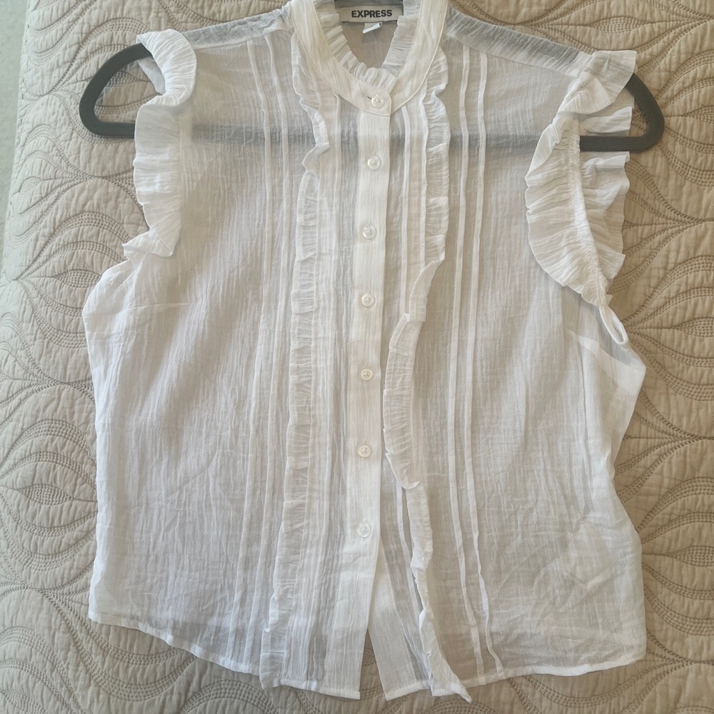Express White Ruffle Sleeve Women's Top